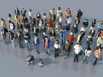 Crowd of People Standing in Various Poses With Different Clothing Styles 3d model