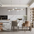 Modern Restaurant Interior Design With Marble Countertop Pendant Lights And Cabinets 3d model