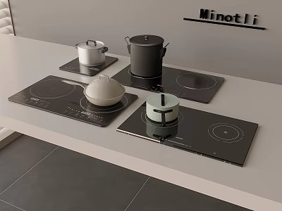 Minotli Modern Kitchen Electric Cooktops With Cookware Set On Countertop 3d model