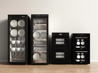 Modern Black Kitchen Appliances With Plates And Cups Storage Design 3d model