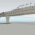 Modern Waterfront Bridge with Pedestrians Walking and Netted Railing Design 3d model