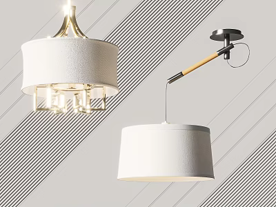 Modern Chandeliers with White Shades Golden Metal Frames and Wooden Rods for Contemporary Interior Design 3d model