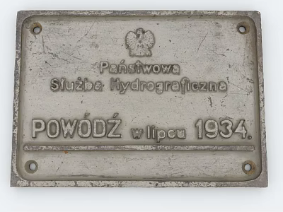 Vintage Metal Plaque of State Hydrographic Station Flood in Vilnius 1934 3d model