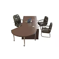 Technology Exhibition Hall Conference Space With Brown Table Laptop Microphone And Black Leather Chairs