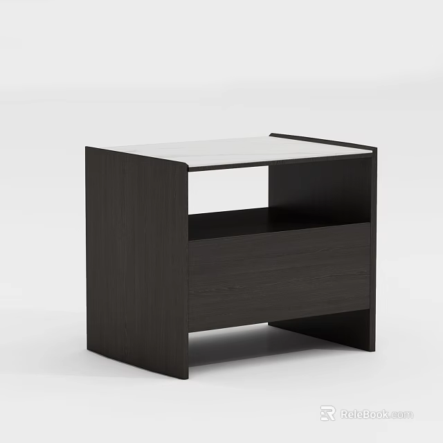 Sleek Modern Bedside Table With Dark Wood Frame White Top And Open Shelf 3d model