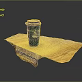 Green Coffee Cup With Brown Lid On Wooden Table Surface