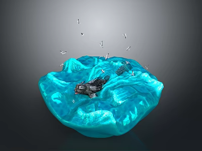 Aquatic Animals Swimming In Blue Water With Ripples And Black Structure 3d model