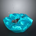 Aquatic Animals Swimming In Blue Water With Ripples And Black Structure