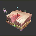 Detailed 3D Model of Human Skin Structure Showing Layers and Pink Particles
