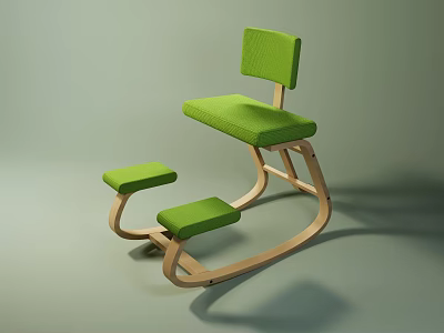 Padded Green Office Chair With Curved Wooden Frame And Footrests Modern Design 3d model