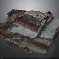 Rough Textured Stacked Brick Structure With Red And Blue Gray Surfaces