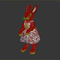 Adorable Rabbit Stuffed Toy Wearing Floral Dress With Red Collar