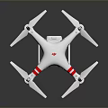 White Drone With Red Stripes Four Propellers Landing Gear And Camera 3d model