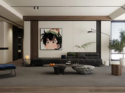 modern living room minimalist black and white gray living room 3d model