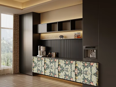 Modern Vintage Patterned Sideboard Cabinet With Built In Coffee Station And Ample Storage Spaces 3d model