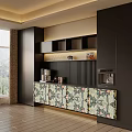 Modern Vintage Patterned Sideboard Cabinet With Built In Coffee Station And Ample Storage Spaces