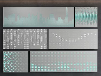 Decorative Wall Panels With Different Patterns In Gray And Teal Tones 3d model