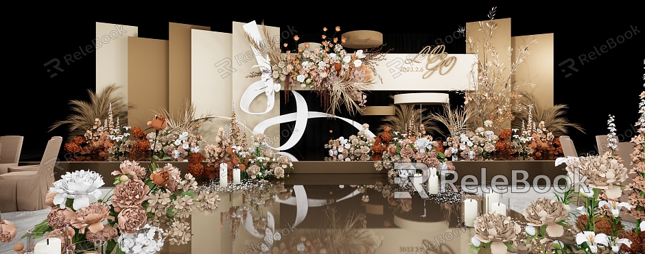 Modern Wedding Scene Simple brown Wedding Ceremony Area model