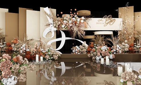 Modern Wedding Scene Simple brown Wedding Ceremony Area 3d model