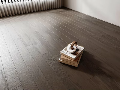 Dark Modern Wooden Flooring With Natural Texture Stack Of Books And Decorative Ring 3d model