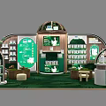 Green Themed Retail Store with Curved Shelves Product Display Cabinets and Modern Greenery Decor