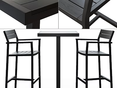Modern Black Bar Counter Design With Table Top And Matching Stools 3d model