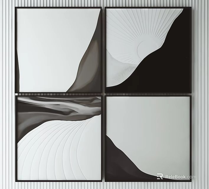 Abstract Art Decorative Wall Panel With Black White Gray Geometric Patterns And Wavy Lines 3d model