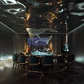 Elegant Private Dining Room Interior With Whale Sculptures Dining Table And Night View 3d model