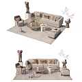 Modern Comfortable Sofa and Coffee Table Set With Side Chair And Decorative Plants 3d model