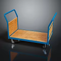 Sturdy Blue Frame Wooden Platform Handcart With Movable Wheels And Handle