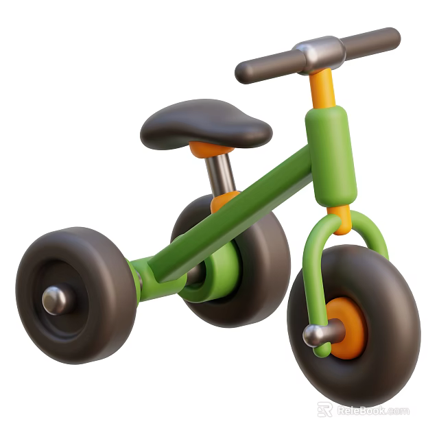 Sturdy Green Toddler Tricycle With Orange Accents Black Wheels And Seat 3d model 