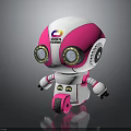 Cute Pink And White Robot With Color Vision Logo And Round Yellow Eyes