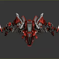 Red Sci Fi Mechanical Aircraft With Metallic Wings And Weapon Components Design 3d model