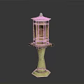 Traditional Chinese Lantern With Green Roof Yellow Pillar Stand And Red Panels