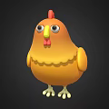 Cute Yellow Cartoon Chicken 3D Model With Red Comb Big Eyes And White Feet