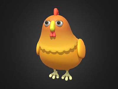 Cute Yellow Cartoon Chicken 3D Model With Red Comb Big Eyes And White Feet 3d model