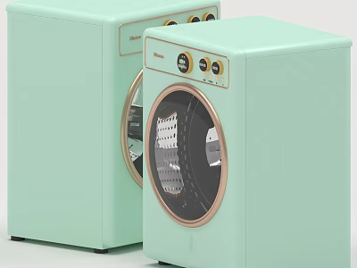 Two Light Green Stylish Washing Machines With Modern Design Metallic Trim Circular Door 3d model