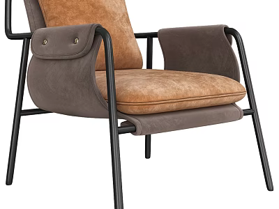 Modern Upholstered Leisure Chair With Brown Cushion Dark Gray Armrests And Black Metal Frame 3d model