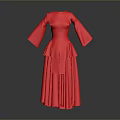Man Wearing Red Long Sleeved Dress With Layered Skirt On Gray Gradient Background
