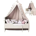 Cozy Wooden Kids Bed With Pastel Pink Canopy Soft Pillows And Star Decorations