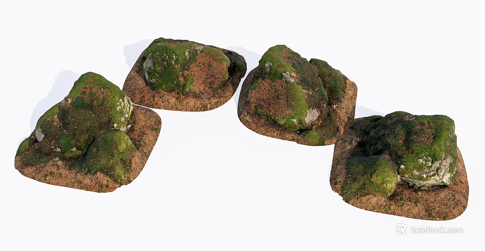 Mossy Stones And Wooden Accents For Rustic Natural Landscape Design 3d model 