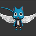 Anime Style Blue Cat Game Movie Character With White Wings And Big Eyes