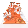 Elegant Floral Installation on Staircase with Orange and White Flowers and Umbrella Shaped Decorations 3d model