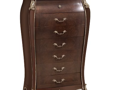 Antique Wooden Chest of Drawers with Ornate Handles and Carved Decorative Edges 3d model