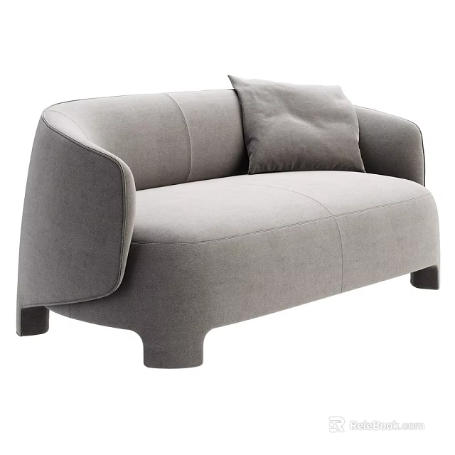 Gray Modern Multi Seat Sofa With Curved Armrests And Comfortable Cushion 3d model 