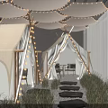 Cozy Café Interior Design With Arched Windows Decorative Lights Green Plants And Wooden Tables