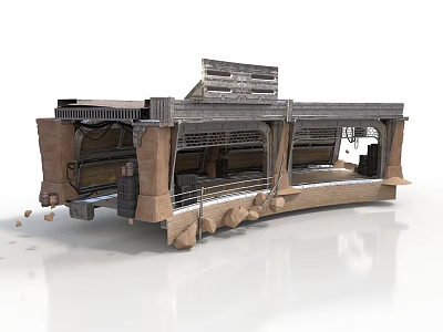 Industrial Style Building Component With Metal Grilles Stone Bases And Open Compartments 3d model