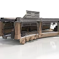 Industrial Style Building Component With Metal Grilles Stone Bases And Open Compartments