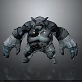Blue Horned Armored Creature Character With Muscular Build Claws And Abdominal Orbs