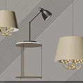 Modern Lighting Combination With Pendant Lights Table Lamp White Lampshades Metal Frames